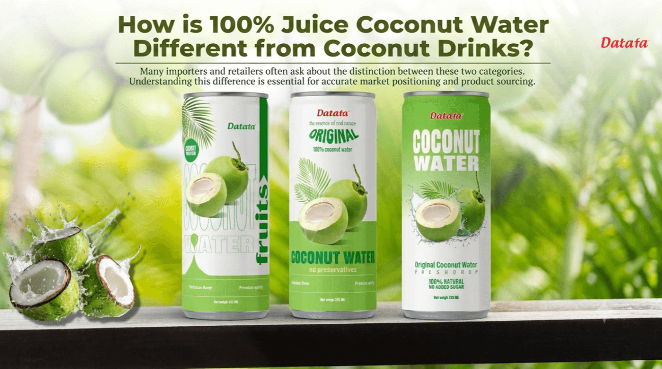 Need a reliable partner for Private Label Coconut Water? How 100% juice differs from coconut drinks is key to your market success. Explore Datafa’s OEM solutions now.